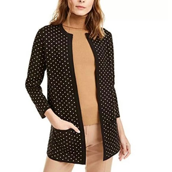 Anne Klein Black Cardigan with White Dots - Picture 1 of 9